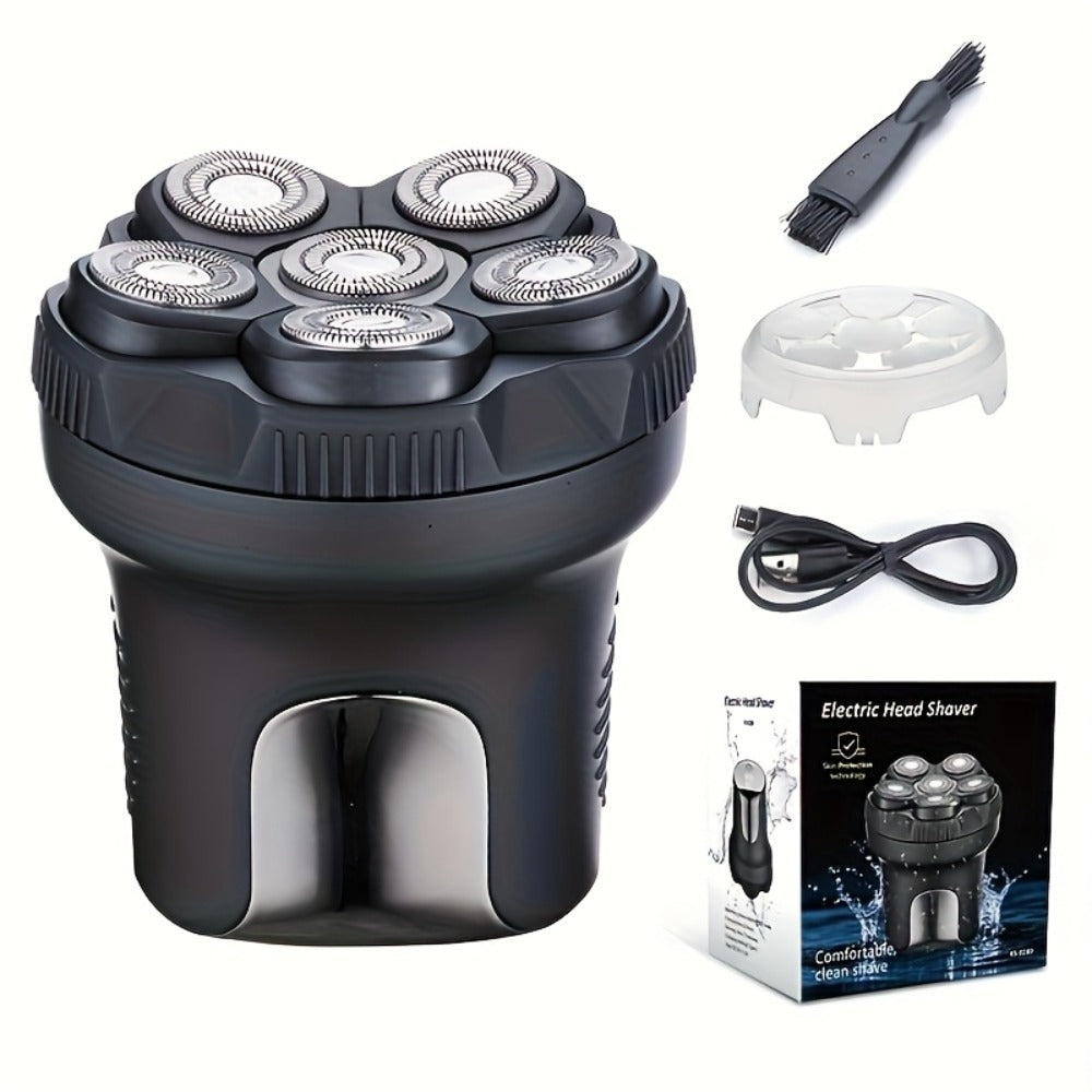 6D Magnetic Rotary Head Shaver IPX7 Waterproof Rechargeable – Quiet Motor Bald Head Shaver & Beard Trimmer with Replaceable Magnetic Blade