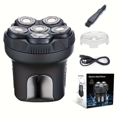 6D Magnetic Rotary Head Shaver IPX7 Waterproof Rechargeable – Quiet Motor Bald Head Shaver & Beard Trimmer with Replaceable Magnetic Blade