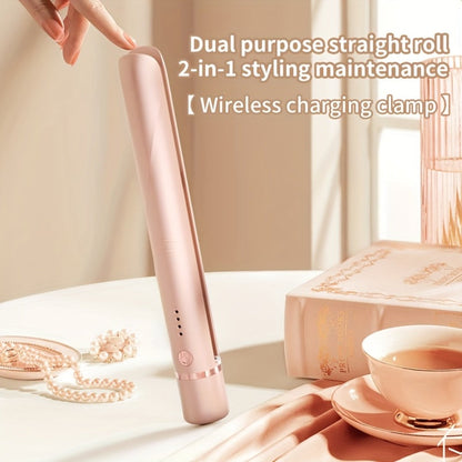 Wireless Hair Straightener and Curling Iron 2-in-1 Ceramic Cordless Hair Styler USB-C for Home, Travel and Salon Hair Styling
