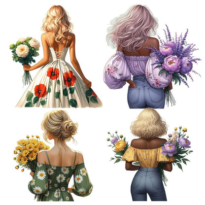 Aesthetic Floral Stickers for Journaling 16pcs – Floral Girl Artistic Cut-Out Scrapbook Sticker Sheets, 2 Styles