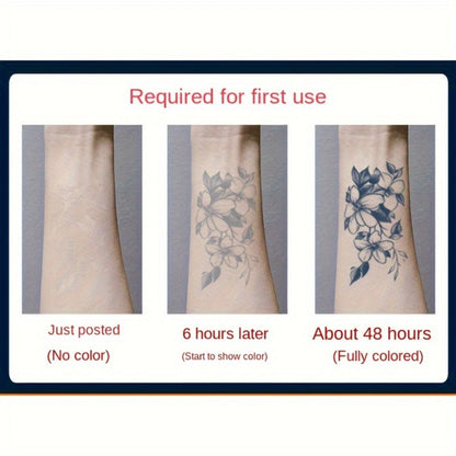 Temporary Tattoos, 4-Sheet English Word and Letter Set with Black Script Designs for Arm and Body Placement
