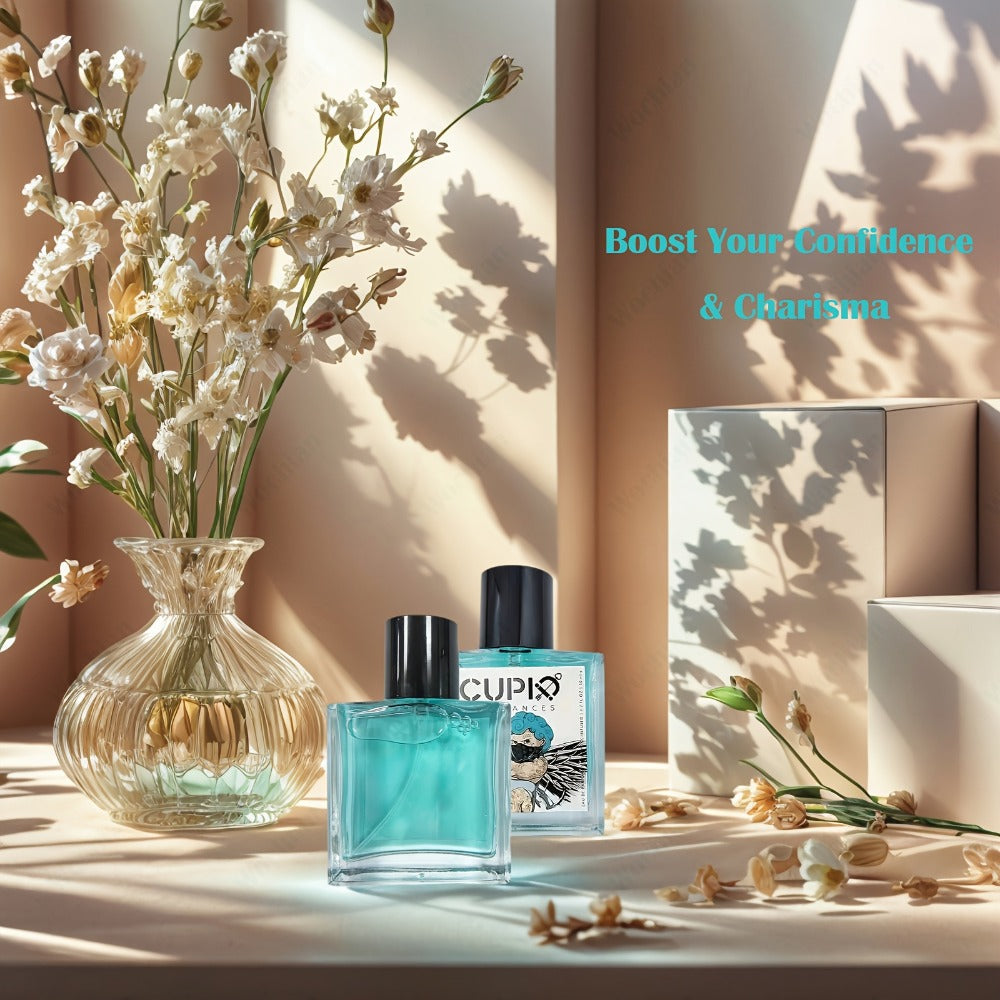 Cologne Spray for Men by CUPID in a 1.7 fl oz Bottle with Turquoise Glass and Boxed Presentation