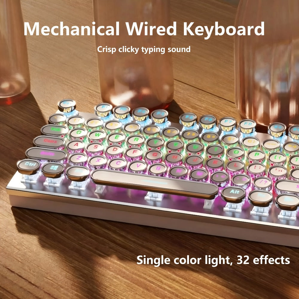 Steampunk Typewriter Mechanical Keyboard with Blue Switches – Retro Old-Fashioned USB Wired Gaming & Office Keyboard for Desktop Laptop PC