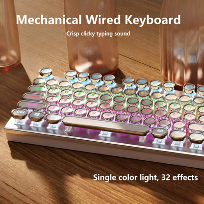 Steampunk Typewriter Mechanical Keyboard with Blue Switches – Retro Old-Fashioned USB Wired Gaming & Office Keyboard for Desktop Laptop PC