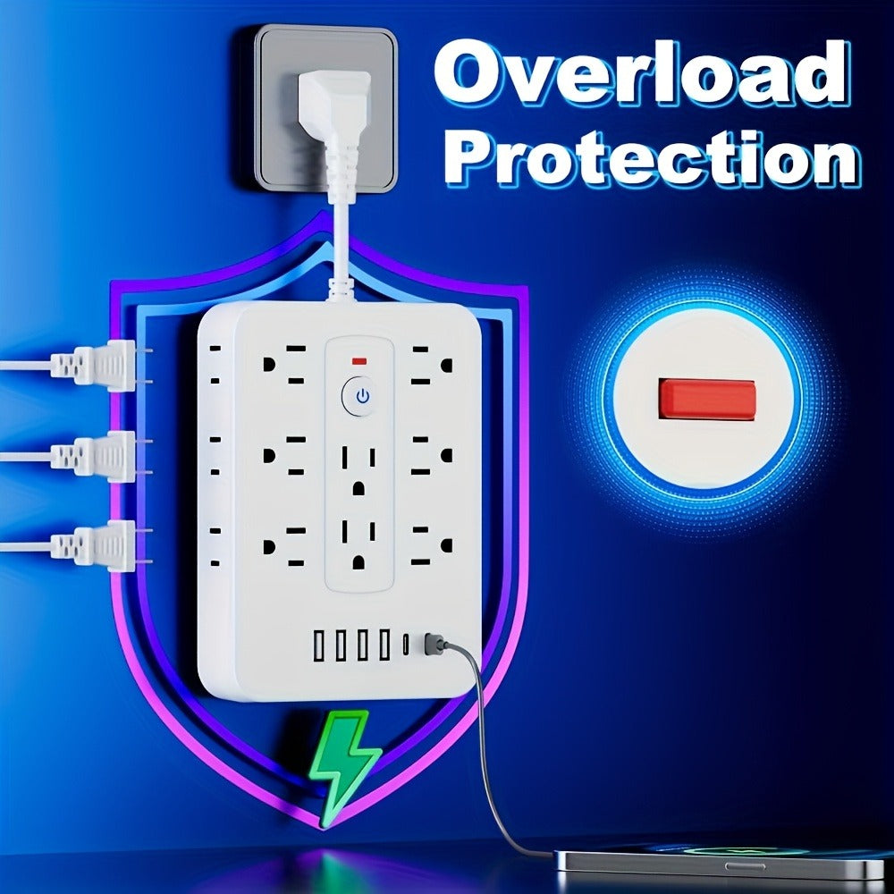 Compact Flat Plug Power Strip 20-in-1, 14 AC Outlets & 6 USB Ports (4 USB-A + 2 USB-C), Lightning Surge Protection