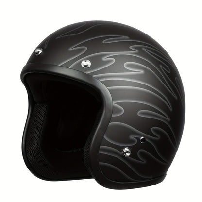 Motorcycle Helmet 3/4 Open-Face Design in Six Graphic Styles, S-XL Sizes with Front Snap Hardware and Padded Liner