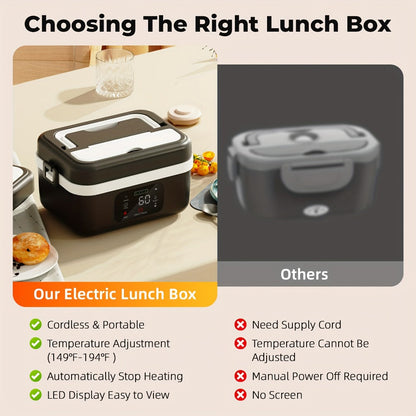 Heated Lunch Box, 8000mAh Battery-Powered 60W 1L Food Warmer with Timer and Power Bank Function
