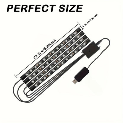 Four-Piece 5V USB RGB Car Footwell LED Light Kit for Under-Seat and Interior Accent Installation