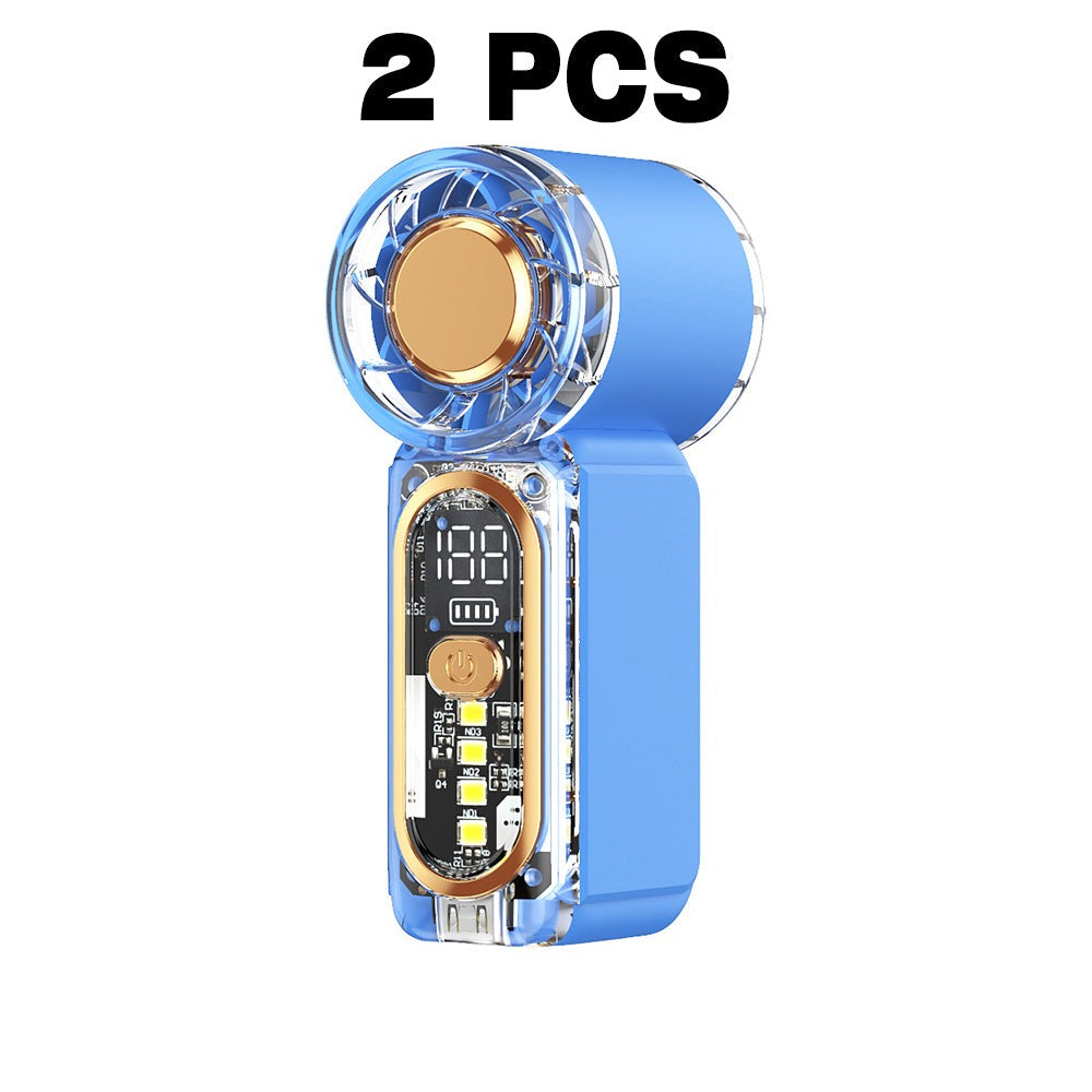 Two-Pack Mini Handheld Fans with 100-Level Digital Display, USB-C Cable, LED Light and Three Color Options