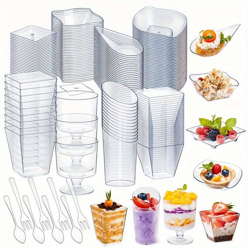 Disposable Tableware Set 400pcs Clear Dessert Plates Cups Forks Spoons Party Supplies for Entryways, Bedrooms and Living Spaces