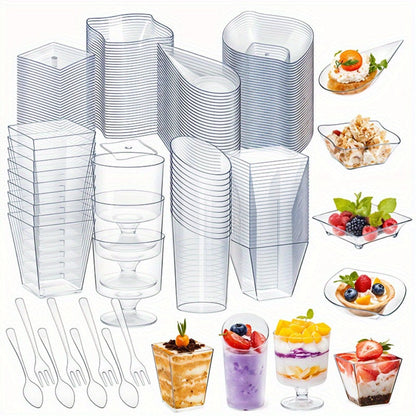 Disposable Tableware Set 400pcs Clear Dessert Plates Cups Forks Spoons Party Supplies for Entryways, Bedrooms and Living Spaces