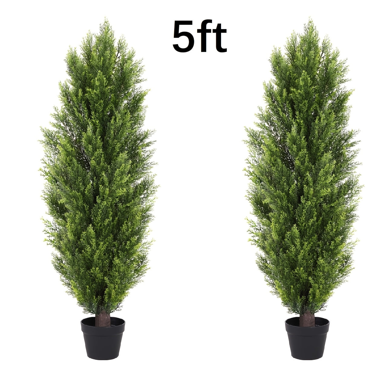 Two-Pack Artificial Cedar Topiary Trees with 4, 5 or 6 ft Height Options and Optional 16-Inch Black Planters