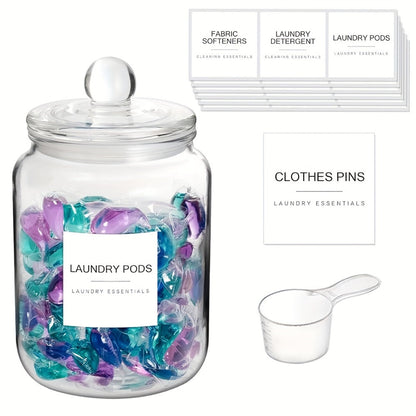 Airtight Glass Jars with Lids Labels and Spoons Half Gallon Storage Canisters for Laundry Detergent Pods Scent Booster Beads Kitchen Pantry