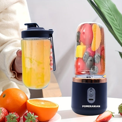 Portable Blender Juicer Double Cup 1500mAh Rechargeable, Food-Grade ABS Multifunctional Fruit Vegetable Juicer