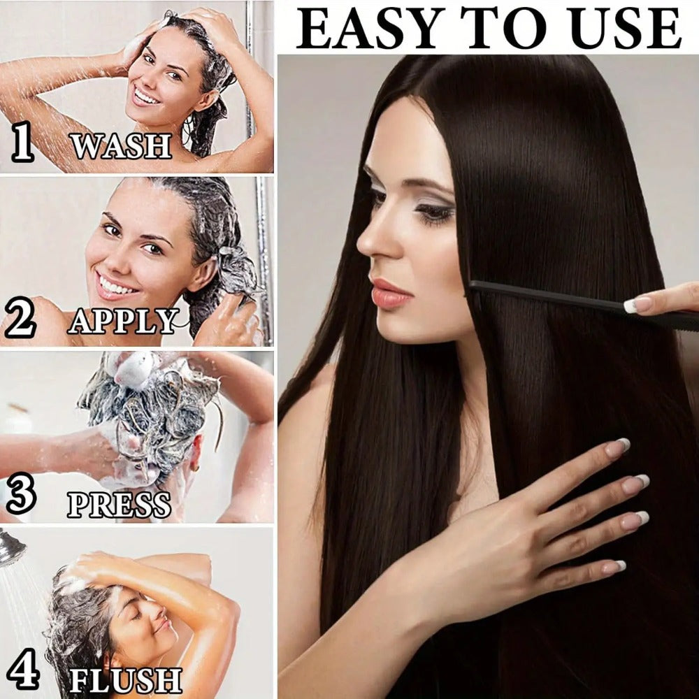 Hair Dye Shampoo 3-in-1 Color Conditioner Cooling Formula 6pcs Set – Black & Brown Gradual Gray Coverage, Unisex Long Hair Color Shampoo