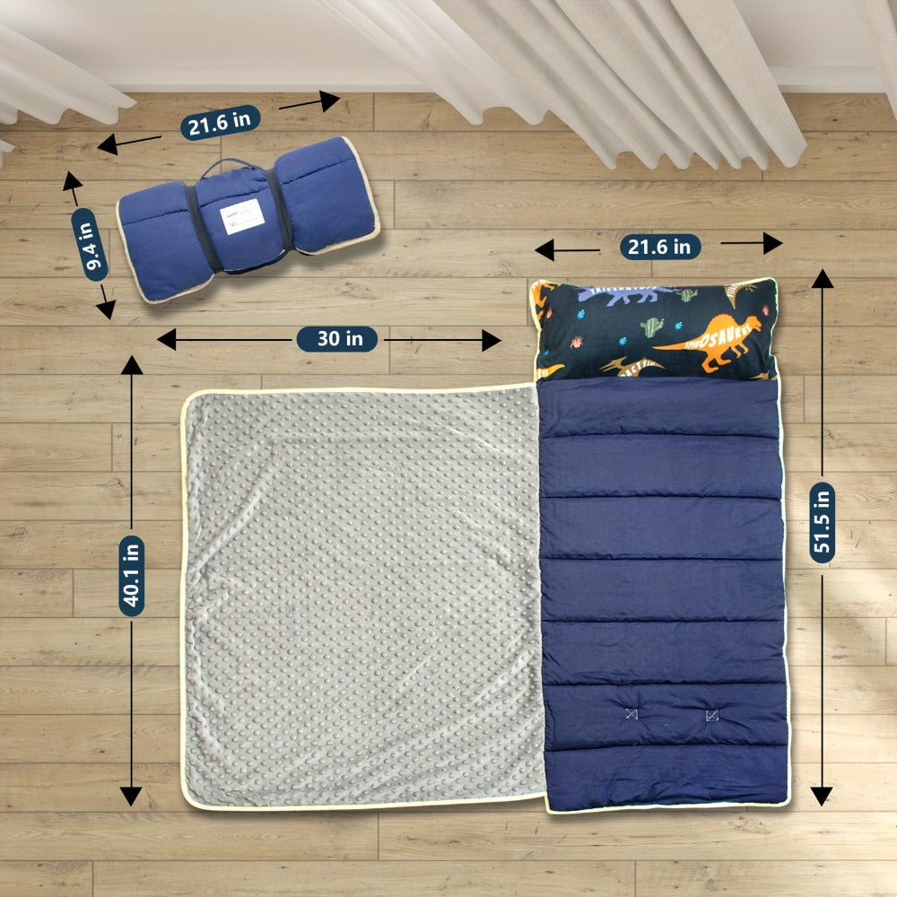 Kids Nap Mat with Pillow Foldable Minky Dot Cooling Breathable Portable Preschool Daycare Mat for Entryways, Bedrooms and Living Spaces