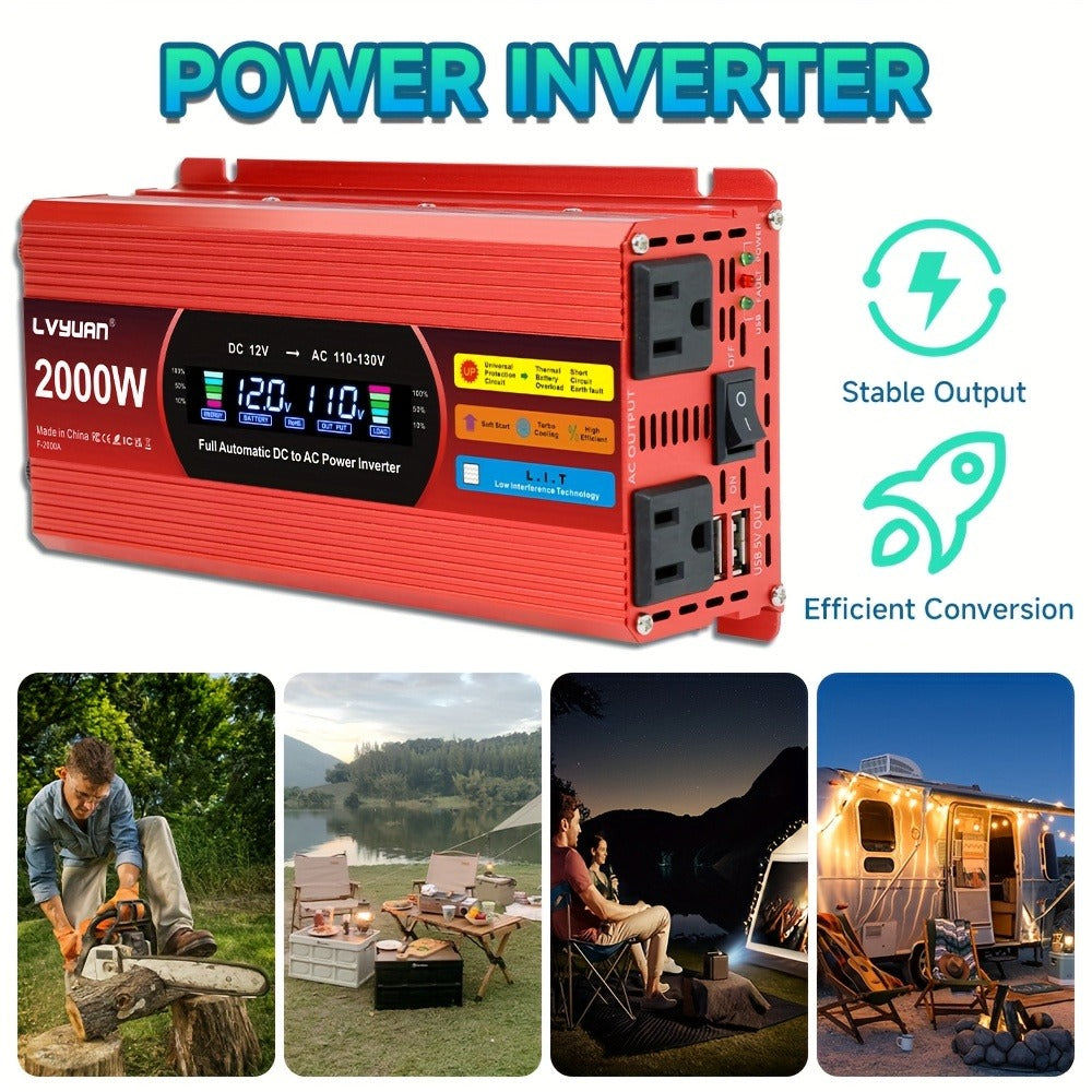 Multi-Format Car Power Inverter with 200W, 1000W or 3000W Labels in Red and Black Options for Vehicles