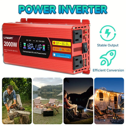 Multi-Format Car Power Inverter with 200W, 1000W or 3000W Labels in Red and Black Options for Vehicles