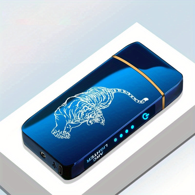Flip-Top Dual-Arc Electric Lighter with Power Display in 12 Black or Blue Artwork Options Pictured