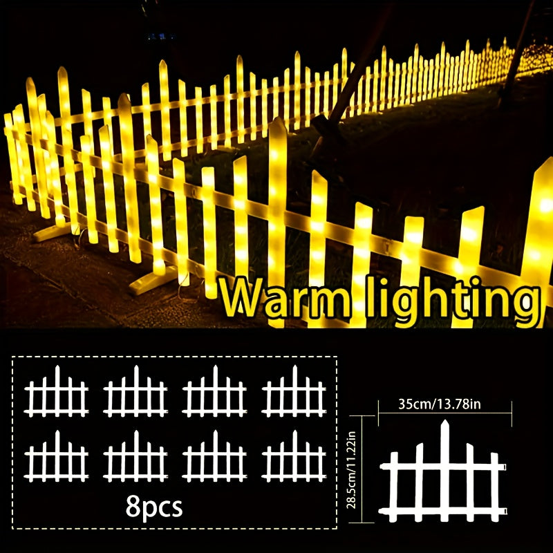 Solar Fence Lights Outdoor 8-Pack with Remote Control – LED White Picket Fence Border Lights Solar Powered