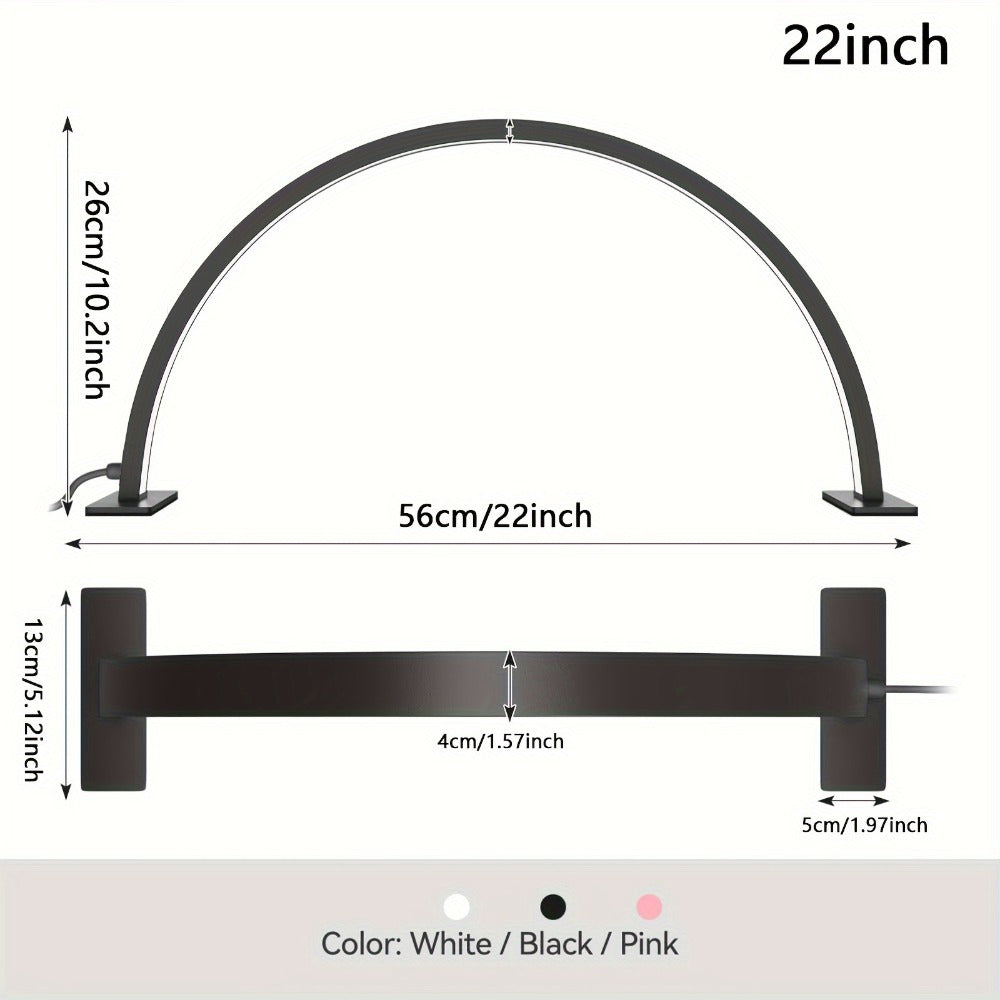 Nail Studio Lamp 29-Inch LED Half-Moon Desk Light with Three Color Temperatures and Adjustable Brightness for Nail Work