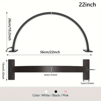 Nail Studio Lamp 29-Inch LED Half-Moon Desk Light with Three Color Temperatures and Adjustable Brightness for Nail Work