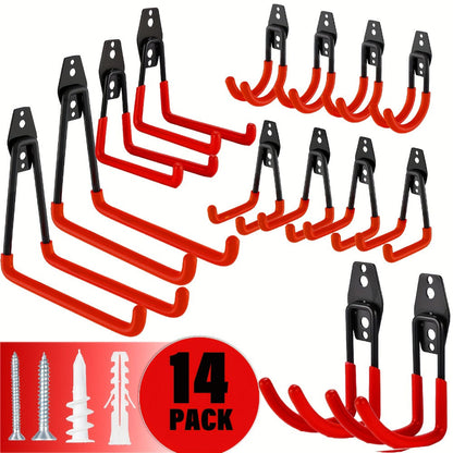 Garage Wall Hooks Storage Rack - Iron Utility Hooks for Power Tools, Ladders, Bikes, Ropes - Wall Mount Organizer for Garage