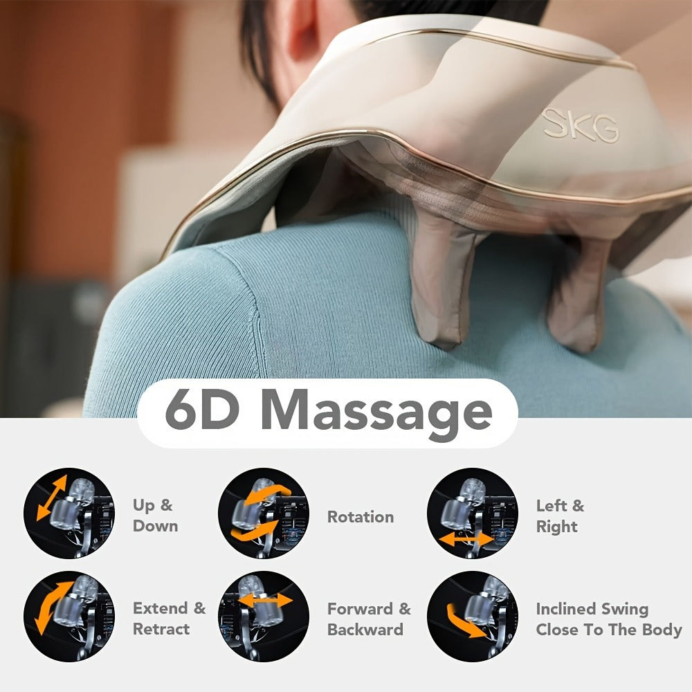 Neck Massager with Heat, 6D Shiatsu Cordless Deep Kneading Electric Massager for Neck, Shoulder, Back & Waist