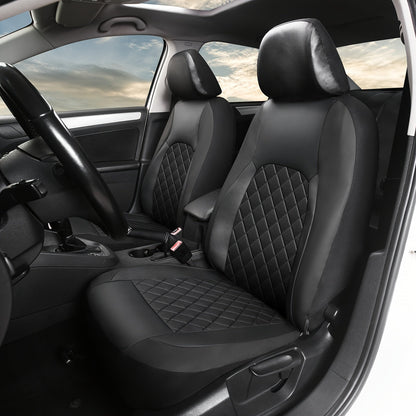 Five-Seat Quilted Car Seat Cover Set with Headrest Pieces in Black, Gray and Blue-Trim Color Options