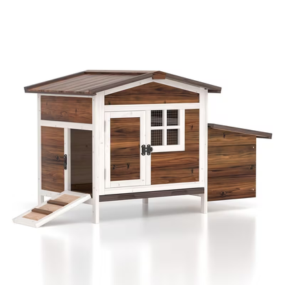 Hen House Outdoor Wooden Chicken Coop with Nesting Box Ramp Removable Tray Elevated Design Fir Wood for Garden, Patio and Yard Use