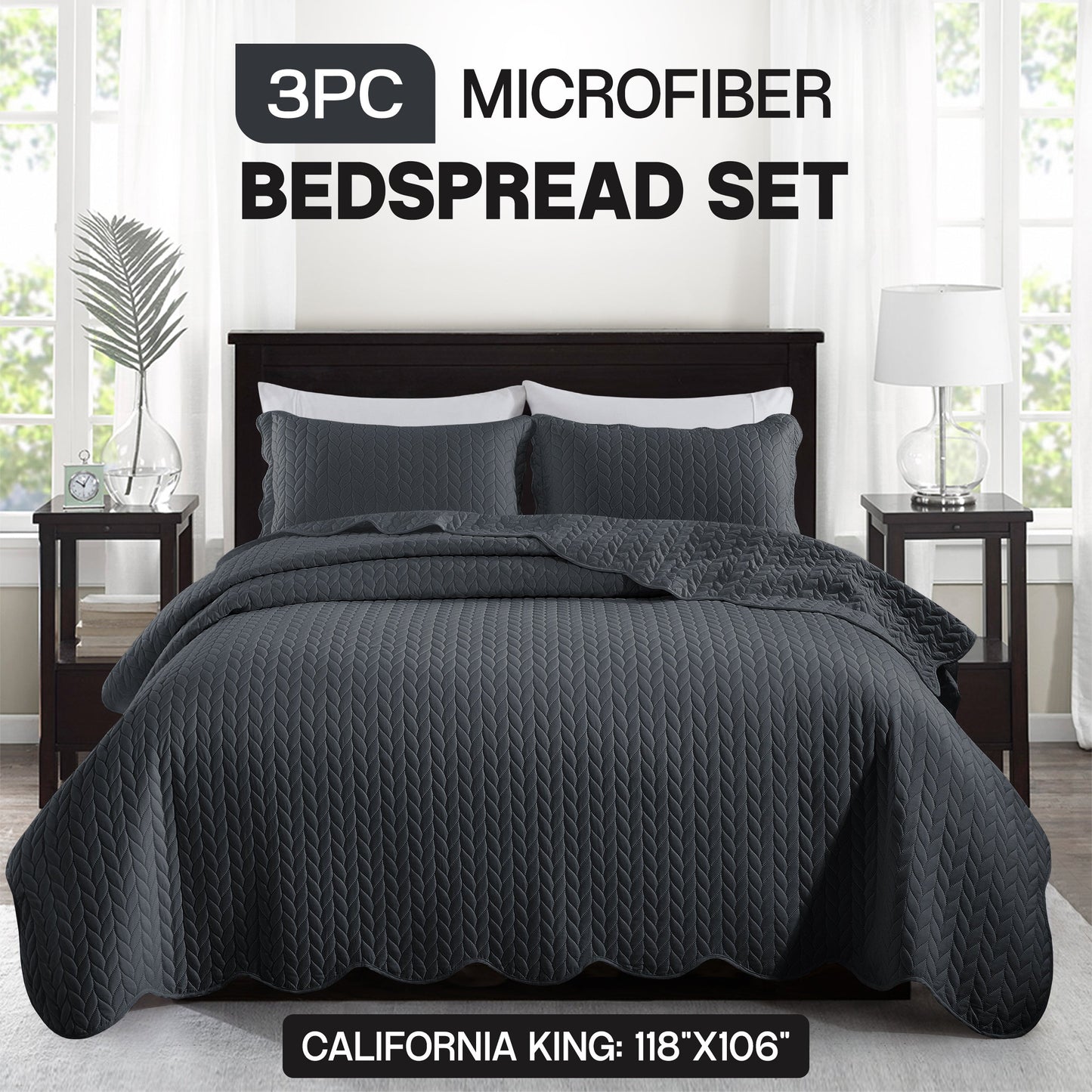 Chevron-Texture Three-Piece Bedspread Set in 16 Colors with Twin, Queen-Full, King and California King Sizes