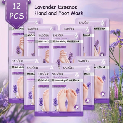 Hand and Foot Mask Set 12pcs Lavender Moisturizing – Deep Hydrating Gloves & Socks for Dry Cracked Skin, Non-Greasy Moisture Essence