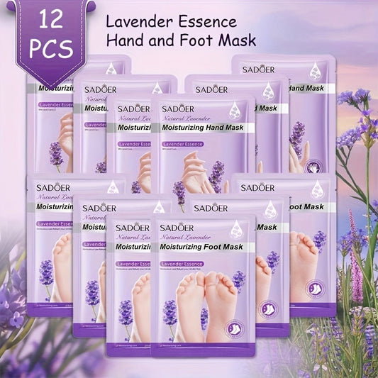 Hand and Foot Mask Set 12pcs Lavender Moisturizing – Deep Hydrating Gloves & Socks for Dry Cracked Skin, Non-Greasy Moisture Essence