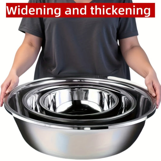 Large Stainless Steel Mixing Bowl, 304 Salad & Wash Basin, Hammer Finish, Base, Rounded Edges, Kitchen