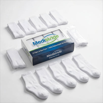 12-Pair Crew-Length Diabetic Sock Set for Adults in White, Black or Grey with 9-11 and 10-13 Sizes