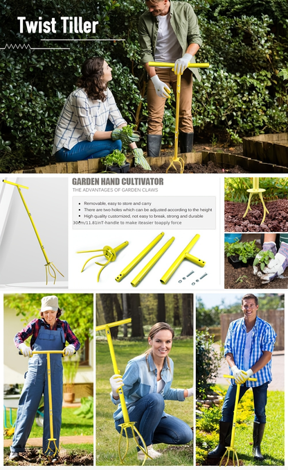 Garden Cultivator Manual Soil Loosener & Scarifier, Heavy-Duty Detachable Ergonomic Handle, Multi-Function Tool for Lawn Aeration