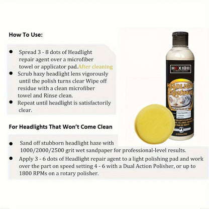 Car Headlight Restoration Fluid 8.5oz – Removes Yellowing, Oxidation & Haze | Crystal Coating Refurbishment Agent for Plastic Headlamp