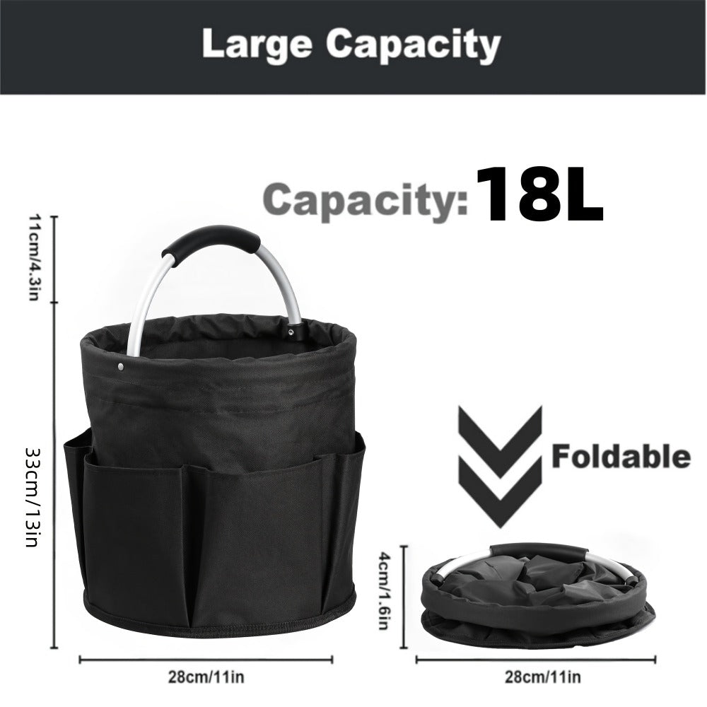 Foldable Cleaning Caddy Organizer 17L with Handle – Portable Collapsible Bucket Bag with 6 Pockets for Cleaning Supplies