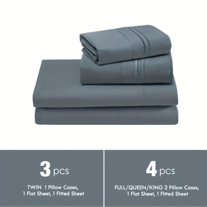 Fitted Sheet Set Deep Pocket | Soft Cooling Breathable Bedding 3-4pcs Fade-Resistant All-Season for Twin Full Queen King