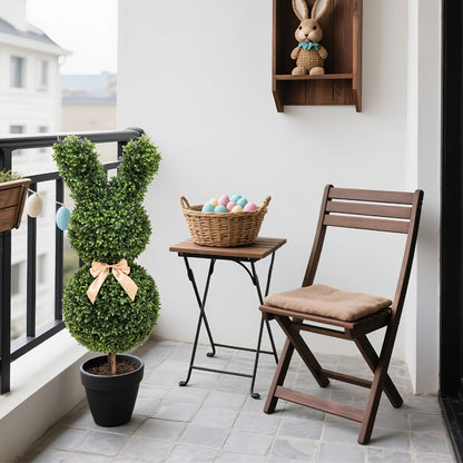 Artificial Boxwood Bunny Topiary 2-Pack, 3Ft Faux Rabbit Garden Statue with Bow, Indoor Outdoor Easter Spring Porch Decor