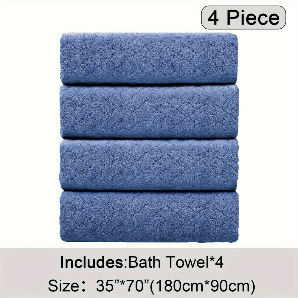 Bath Towels Set 4 Piece Diamond-Pattern Microfiber Towels in 10 Solid Color Options for Home and Guest Use