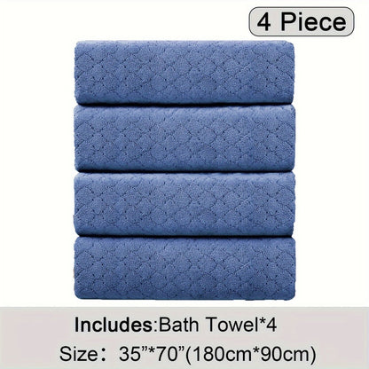 Bath Towels Set 4 Piece Diamond-Pattern Microfiber Towels in 10 Solid Color Options for Home and Guest Use