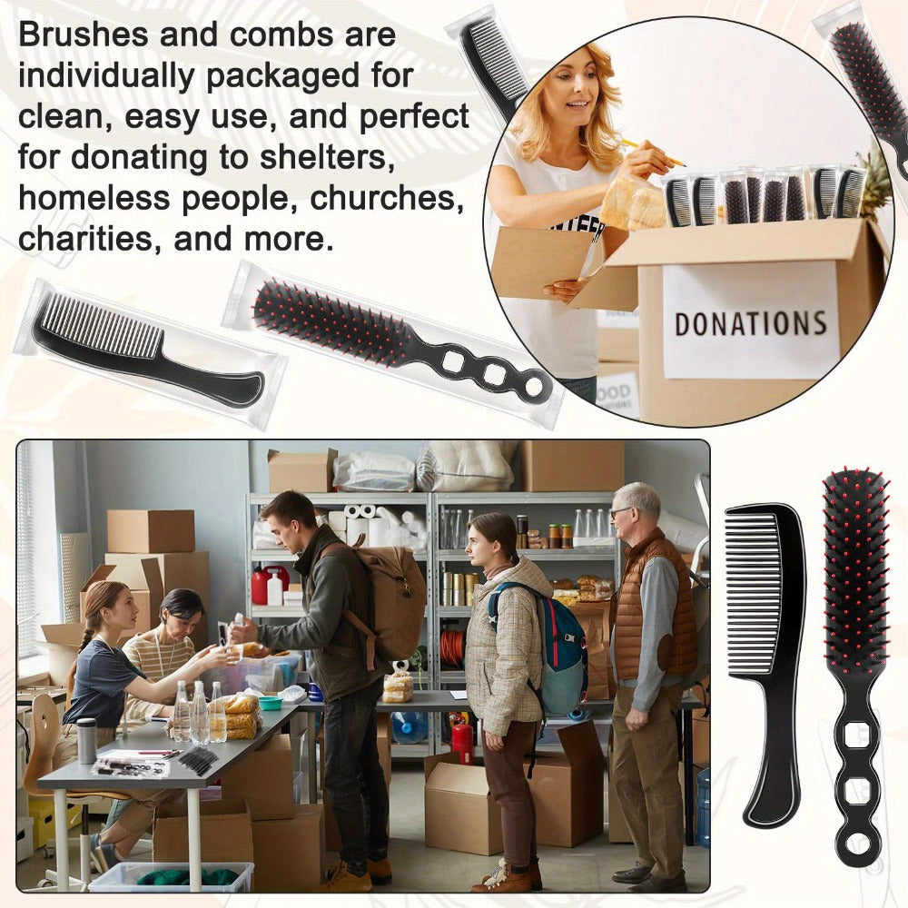 Disposable Hair Brush and Comb Set 50 Pack – Individually Wrapped Detangling Hairbrush with Fine Tooth Comb, Bulk Hygienic Kit for Hotel