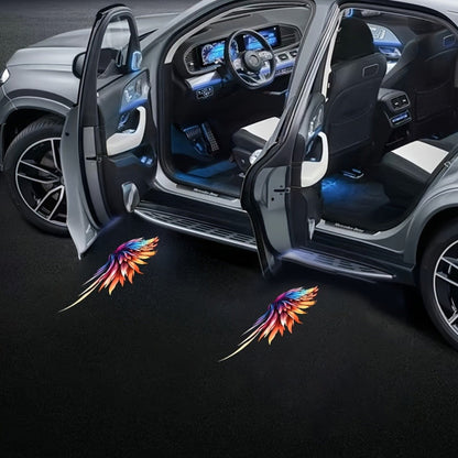 Four-Piece Angel-Wing Car Door LED Projector Light Set with Battery Power and Light-Sensing Activation