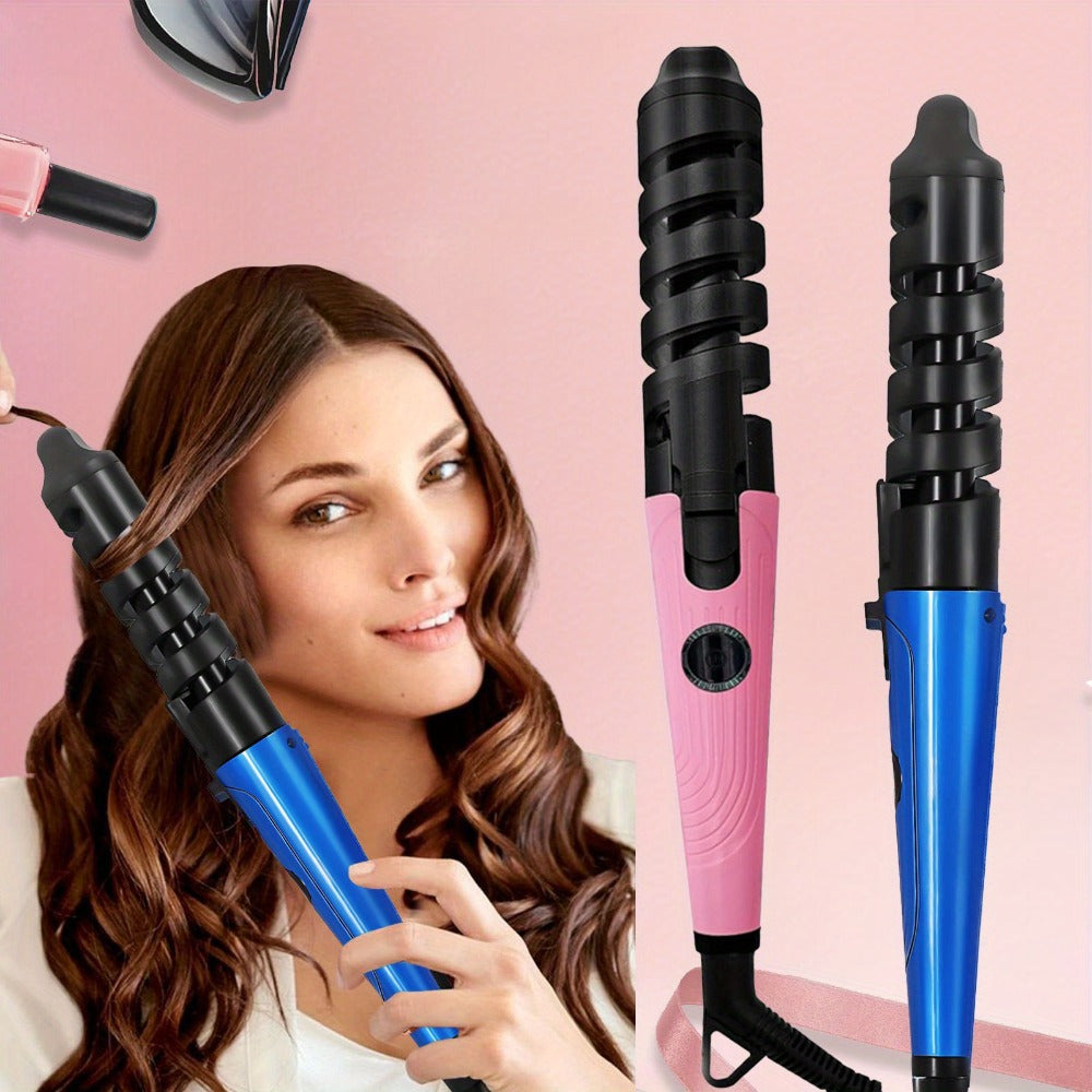 Spiral Curling Iron, Anti-Scald Fast Heating Curler for Long & Short Hair, Portable Rotating Barrel