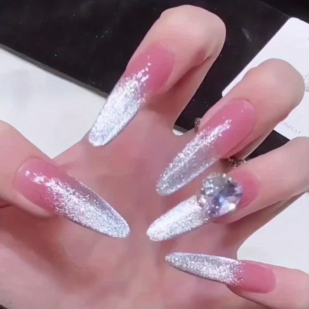 Gel Nail Polish, Shimmer White Glitter, Semi-Permanent LED Polygel, High-Shine Glossy Finish, Explosive