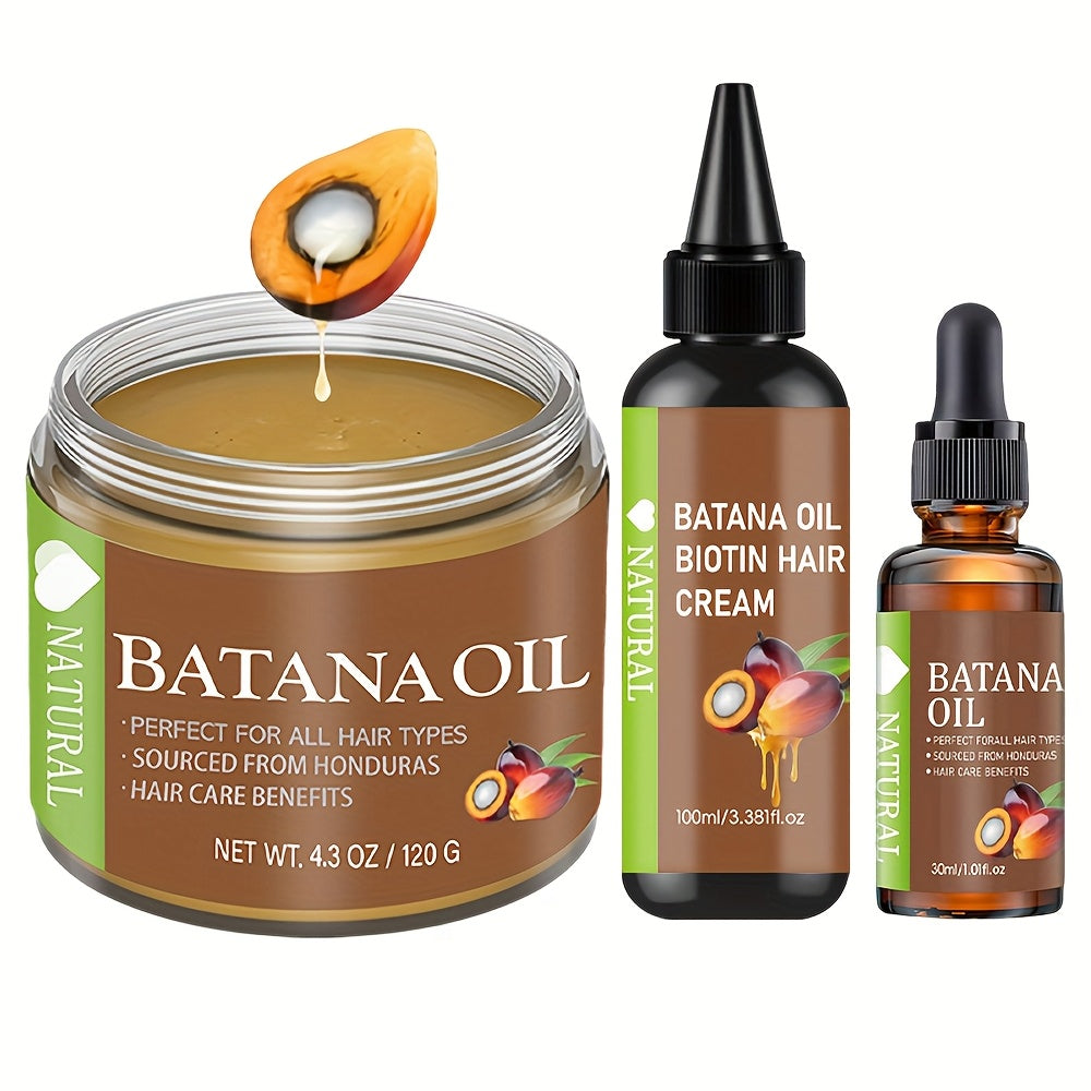 Honduran Batana Oil & Biotin 3-Piece Hair Care Set, Cold-Pressed Pure Extract, Nourishes Scalp, Strengthens Strands