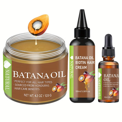 Honduran Batana Oil & Biotin 3-Piece Hair Care Set, Cold-Pressed Pure Extract, Nourishes Scalp, Strengthens Strands