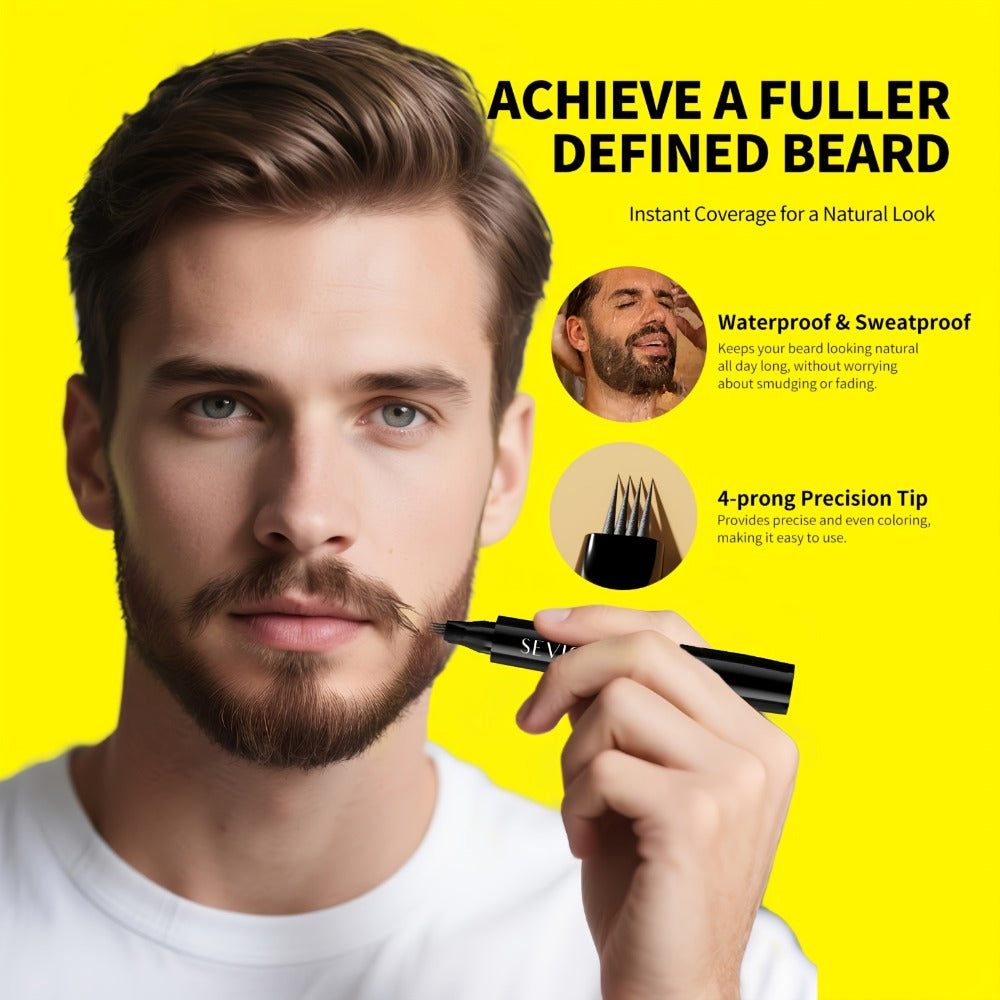 Beard Filler Pencil with Brush, Waterproof Beard Pencil for Fuller Thicker Beard, Fills Sparse Patchy Beard & Mustache