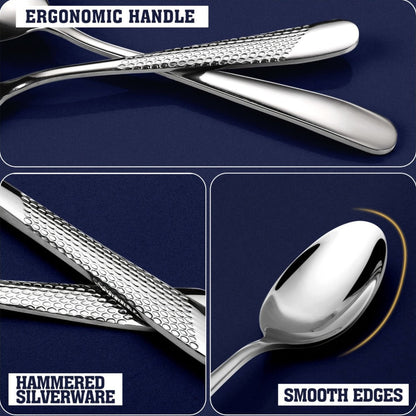 40- or 48-Piece Hammered-Handle Flatware Set in Rose Gold or Silver with Option-Specific Knives